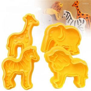 Moules de cuisson 4pcs / Set Lion Girafe Zèbre Éléphant Forme Animal Plastique Fondant Cookie Cutter Biscuit Gâteau Moule Décoration