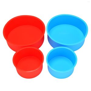 Moldes para hornear 4pcs latas de pastel de silicona colada redonda sartén rojo y azul de bandeja de horno de moldes antiadherente