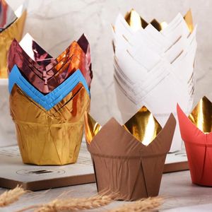 Moules de cuisson 50pcs Tulip Muffin Paper Cups Cupcakes Cupcakes Liner Box Party Cake Décoration Outils Wrap Cases