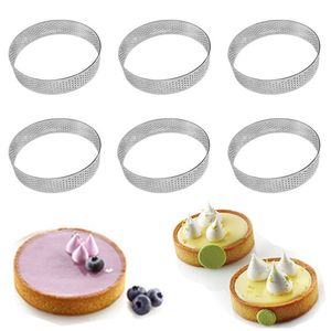 Moules de Cuisson 6 Pcs Mini Anneau à Tarte Moule à Tartelette en Acier Inoxydable Petit Cercle Cutter Tarte DIY Résistant à la Chaleur Perforé Gâteau Mousse Moules 220919