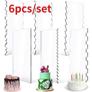 Moldes para hornear 6 Unids Cake Scraper Set Transparente Acrílico Decoración Contorno Peine Diente de sierra Cake Trim Herramienta más suave Pastelería Cutter 230224