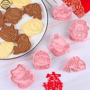 Moldes para hornear 6 unids/set Año Chino Molde de galletas Plástico 3D Cortadores de galletas estampados Impresión en relieve DieBaking