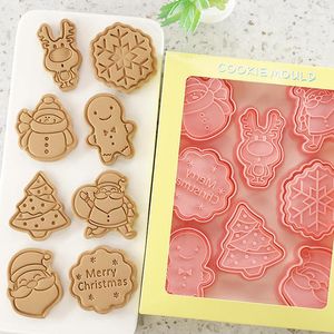 Bakvormen 8 stks Kerst Siliconen Mal Leuke Xmas Cartoon Biscuit 3D Cookie Cutter Mould Cake Fudge Decoratie Keuken gereedschap