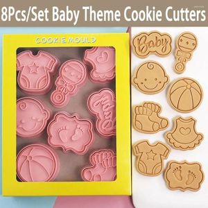 Moules de cuisson 8pcs / Set 3D Cookie Cutters Pressable Outils de bricolage en plastique Mini gaufrage avec timbres à piston Biscuit Moule Pâte Timbre
