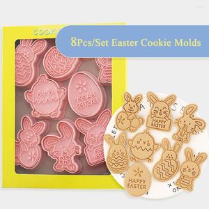 Moldes para hornear 8 unids/set cortador de galletas molde de galletas de Pascua huevo sello de dibujos animados 3D glaseado utensilios para decoración de tortas con Fondant