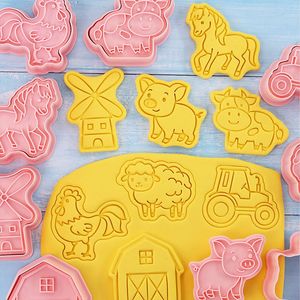 Moldes para hornear Cartoon Farm Animal Cookie Cutters Set Autumn Farm Party Cake Decorating Mold Fondant Frosting Biscuit Stamp Suministros de cocina 230608