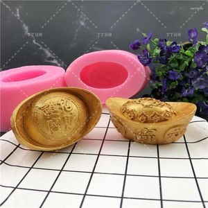 Moldes para hornear Lingote de oro chino en forma de molde de chocolate de silicona Plantillas de galletas Molde de dinero para herramientas de decoración de pasteles fondant