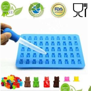 Baking Moulds Mods Sile Forms Mold Gummy Bear Shape Mod Jelly Cake Candy Trays With Dropper Rubber Chocolate Maker Drop Delivery Hom Dhaeh