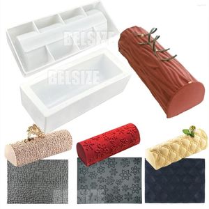 Moules de cuisson Texture Fondant Moule Arbre Écorce Bois Motif Gâteau Silicone Twinkie Buche Noël Flocon De Neige Tapis De Dentelle