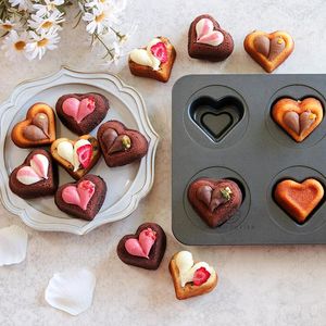 Moules de cuisson Valentine's Heart Shape Pan 6 Cavity CupCake Moule En Acier Au Carbone Ustensiles De Cuisson Pâtisserie Dessert Moule Gâteau Décoration Outils