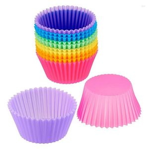 Herramientas para hornear 12 piezas de silicona Muffin Cup Round 7cm Cake Color Set Mold Egg Tart