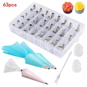 Herramientas de hornear 63pcs Bolsa y punta de tuberías Conjunta de suministros de decoración de pastel de acero inoxidable kit de pastelería