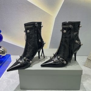 Balencaiiga Botines De Tacón De Aguja Con Hebilla Zapatos De Calidad Adornados Diseñadores Tacón Alto De 9 Cm