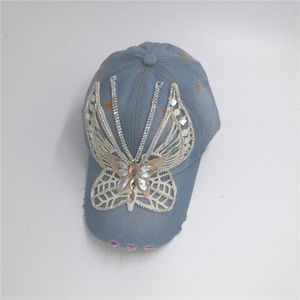 Ball Caps 2023 CLH18 Fashion Young Lady Cap Butterfly Bling Rignestone Cotton Denim Baseball Vendre