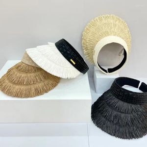 Gorras de bola Estilo bohemio Personalidad Borla Vacío Sombrero de copa Mujeres Verano Protector solar Aro de pelo Sol Viaje Playa