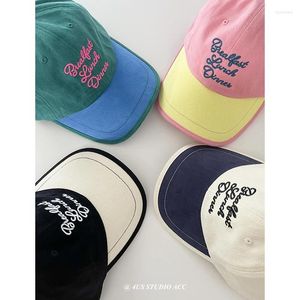 Casquettes de baseball Contraste Patchwork Vintage Coton Brossé Casquette de Baseball Femme Grande Circonférence de la Tête Amoureux Visage Sauvage Petit Peaked