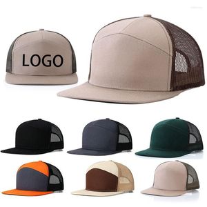 Gorras de béisbol Moda de alta calidad Gorra de béisbol de malla de siete paneles Impresión personalizada Logotipo bordado Sombreros Snapback personalizados para hombres y mujeres