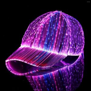 Casquettes de balle Fibre Optique LED Chapeau Pour Hommes Femmes USB Rechargeable Musique Festival De Noël Halloween Hip Hop Partie Réglable Casquette De Baseball