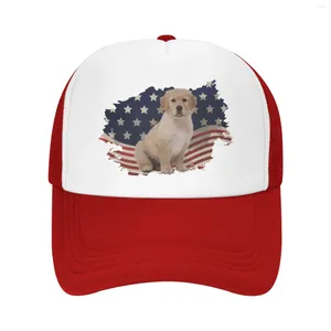 Gorras de bola Golden Retriever Bandera estadounidense Estados Unidos Patriótico 4 de julio Regalo Gorra de malla Camionero Béisbol Deportes al aire libre Sombrero de papá