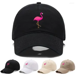 Gorras de bola Gorra de béisbol de algodón de alta calidad Mujeres Flamingo Bordado Unisex Papá Sombrero para hombres Gota ajustable al por mayor