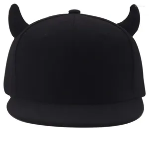 Gorras de bola Cuernos Gorra Hombres Mujeres Béisbol Ala Recta Negro Snapback Sombrero con orejas Niños Niñas Niños Mujer Correr Hip Hop Triciclo