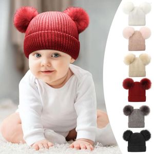 Gorras de bola Perfil bajo Fedora Knit Soft Winter Warm Hat Cable con orejas Gorra desmontable Lindos sombreros para niños Bordar Perro de béisbol