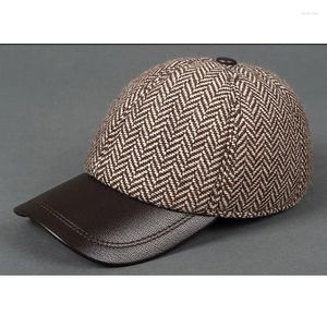 Casquettes de baseball Vente Arrivée 2024 Couche de tête d'hiver en peau de mouton véritable Casquette de baseball Chapeau pour hommes Chapeau décontracté Épissage de laine