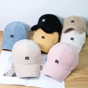 Casquettes de balle femme fille broderie lettres Snapback chapeau peluche couleur unie Baseball automne hiver casquette