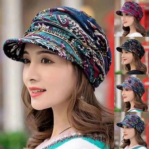 Capes à balle Femme chapeau court bordure chaude pliable cape à oreille à oreille de style ethnique imprimé floral automne vestiment