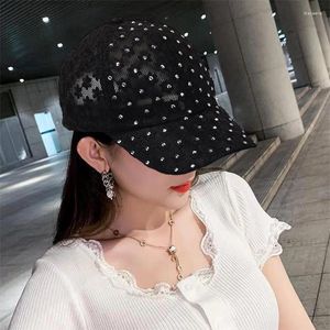 Casquettes de balle femmes été dentelle maille casquette fleur broderie strass Baseball coréen filles doux Floral crème solaire chapeau