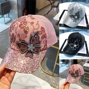 Ball Caps Womens Baseball C Exquis Butterfly Sequins Hip Hop C Fashion Full Matching confortable et respirant C Hat de protection solaire J240506