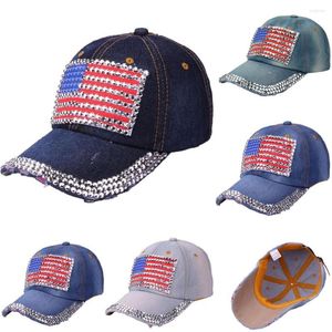 Ball Caps World Baseball 2022 Femmes Drapeau Américain Strass Jeans Denim Bling Hat Cap