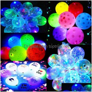 Ballon 9 styles LED ballons lumineux transparent clair Bobo boules fête Saint Valentin décor cadeaux coeur forme points lettre imprimer Dro Dhu4V