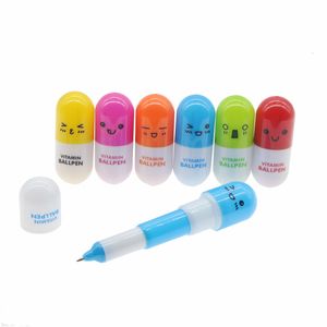 Stylos à bille 6pcs mignon souriant visage pilule stylo à bille nouveauté papeterie télescopique vitamine capsule stylo à bille pour usage scolaire 230825