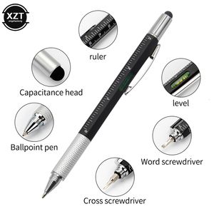 Stylos à bille 7 en 1 Stylo multifonction avec outil de poche moderne Mesure Règle technique Tournevis Écran tactile Stylet Niveau à bulle 230707