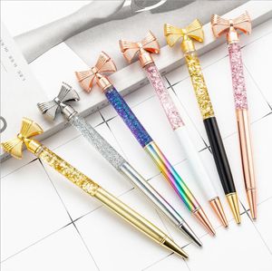 Stylos à bille Couleur Bowknot Ballpois Creative Mode Or Poussière Stylo À Bille Fournitures D'écriture Publicité Personnaliser Cadeaux D'affaires XTL445