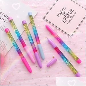 Stylos à bille Fairy Stick Pen Gel Blue Black Ink Drift Sand Glitter Crystal Creative Rainbow Ball Girls Gift Vt0329 Drop Delivery O Dhs6Y