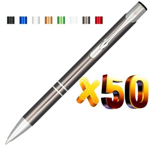 Stylos à bille Lot 50pcs Oblique Top Dual Ring Métal Stylo à bille Couleur Anodisé Personnaliser Affichage du logo Cadeau promotionnel Cadeau personnaliséBa