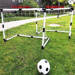 Balls 2In1 Mini Football Soccer Ball Goal Folding Post Net Pump Kids Sport Indoor Outdoor Games Toys Kids Sports Training Equipment 230803