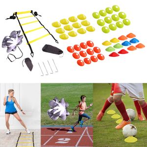 Balles Jeu de pieds réglable Football Football Fitness Échelons de vitesse Kit d'équipement d'entraînement d'échelle d'agilité avec disque de parachute de résistance 230803