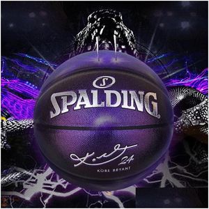 Balles Spalding 24K Black Mamba Édition commémorative Ballon de basket-ball Merch Pu Serpentine résistant à l'usure Taille 7 Pearl Purple Drop Deliv Dhkws
