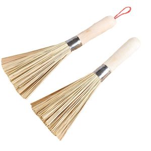 Brosse en bambou avec manche en bois, brosse de nettoyage pour Pot, outil de nettoyage de cuisine suspendu, 24CM