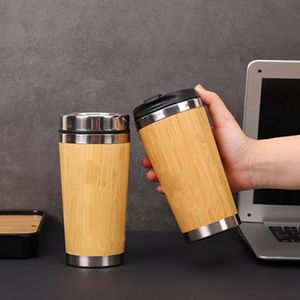 Taza de café de bambú Taza de viaje de acero inoxidable con tapa a prueba de fugas Tazas de acompañamiento aisladas Reutilizable Woode WLL638