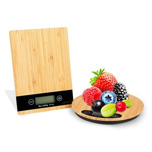 Balance électronique numérique en bambou 5kg/1g, balance de cuisine, balance de cuisson de haute précision, balances domestiques rectangulaires portables Q579
