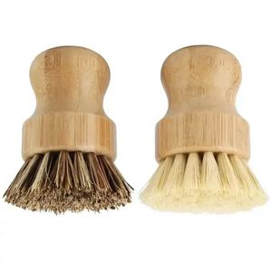 Cepillos para fregar platos de bambú Cocina Fregadores de limpieza de madera para lavar Sartén de hierro fundido Olla Cerdas de sisal natural FY509 I0302