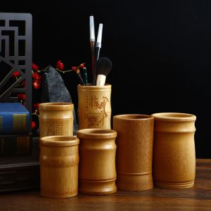 Bamboo Pen Container Creative Pen Holder Desk Desk Desk para la oficina Home School Supplies