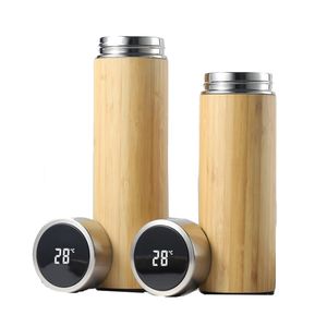 Taza de acero inoxidable de bambú, vasos termo inteligentes creativos, botella de agua para el hogar DIY, hervidor