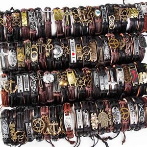 Band New Vintage Leather Mens Womens Surfer Bracelet Cuff Wristband 50pcs lotes Mixed Style Retro Jewelry Charm Bracelet Cheap Part252T