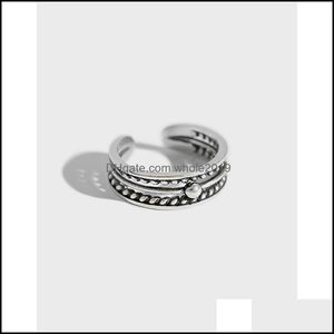 Anillos de banda 100 S925 Sterling Sier Dedo Personalidad Threelayer Bead Twist Hollow Open Hombres Mujeres Anillo de dedo del pie Joyería YMR544 Drop Entregar Oth3Q