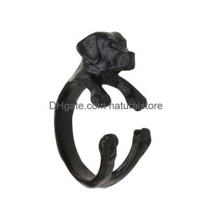 Anillos de banda 10 Unids / lote Antiguo Sier / Bronce Labrador Retriever Raza de perro animal ajustable para mujeres Joyería de entrega al por mayor Rin Dh9Ys